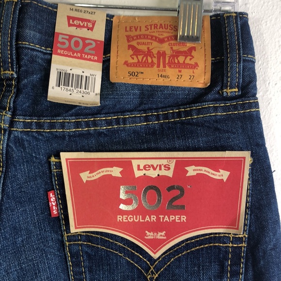 Levi’s 502 jeans size 14 Regular Taper 27x27 dark wash distressed. NWT - Picture 7 of 13